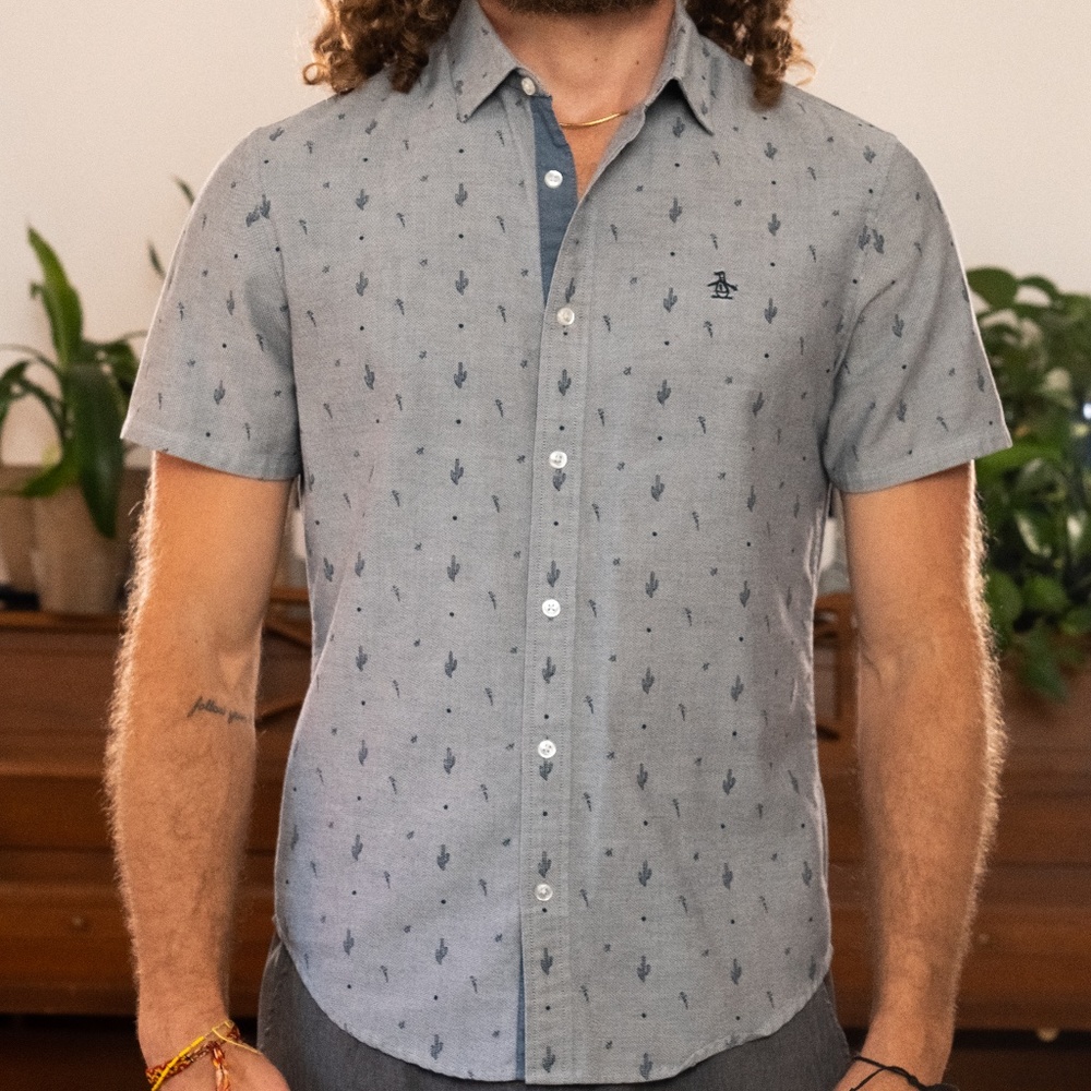 Unique Penguin Cactus Button-Up Print
